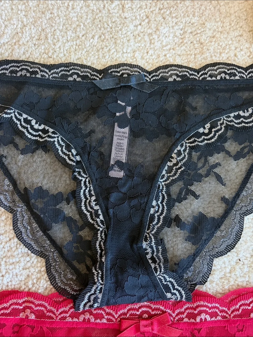 Victoria's Secret Lace Bikini Dream Angel Panties - Black & Red, S